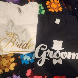 Elegant Bride and Groom Women's Tops - White and Black